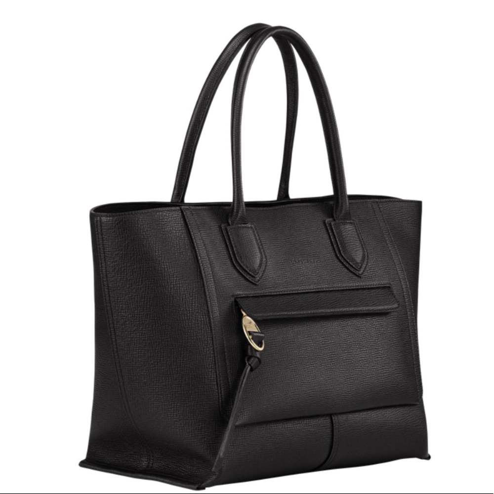 Longchamp MAILBOX Top handle tote large (Black Leather)